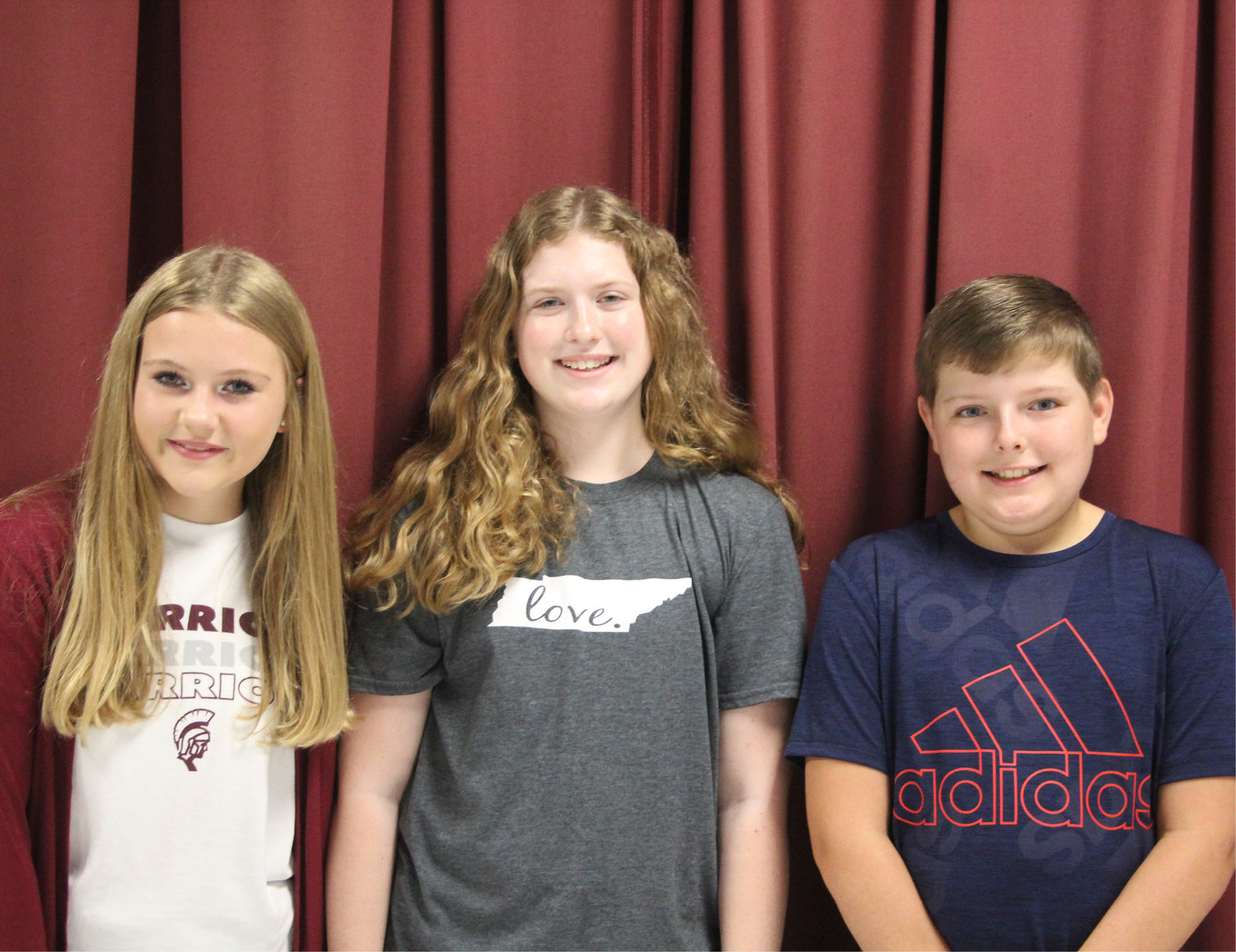 6th grade Students of the Week. Taylor Hensley, Raylee Hyder, Mason Medley